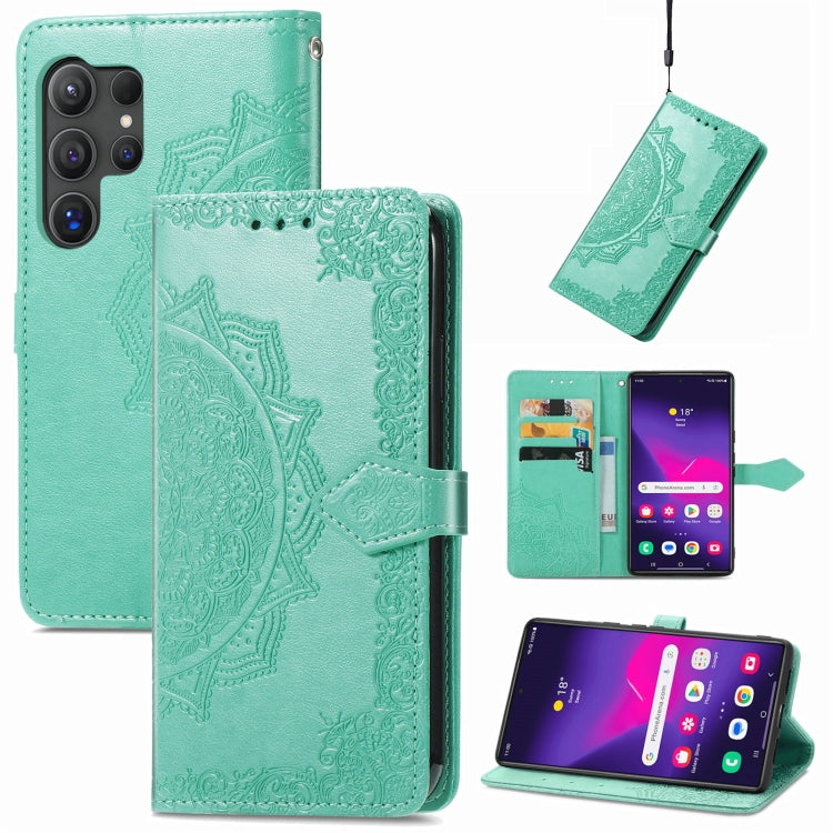 For Samsung Galaxy S25 Ultra 5G Mandala Flower Embossed Leather Phone Case(Green) - Galaxy S25 Ultra 5G Cases by PMC Jewellery | Online Shopping South Africa | PMC Jewellery | Buy Now Pay Later Mobicred