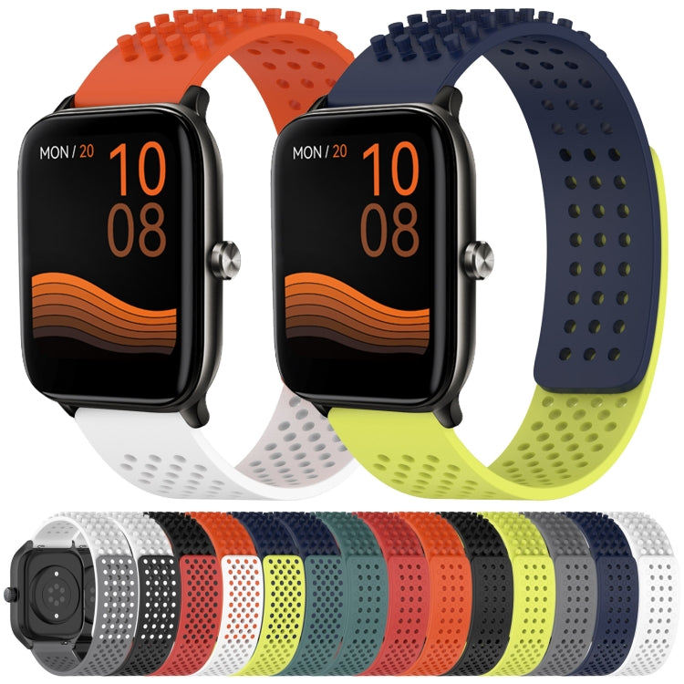 For Xiaomi Haylou RT2 LS10 22mm Holes Breathable 3D Dots Silicone Watch Band(Midnight Blue+Olive Green) - Watch Bands by PMC Jewellery | Online Shopping South Africa | PMC Jewellery