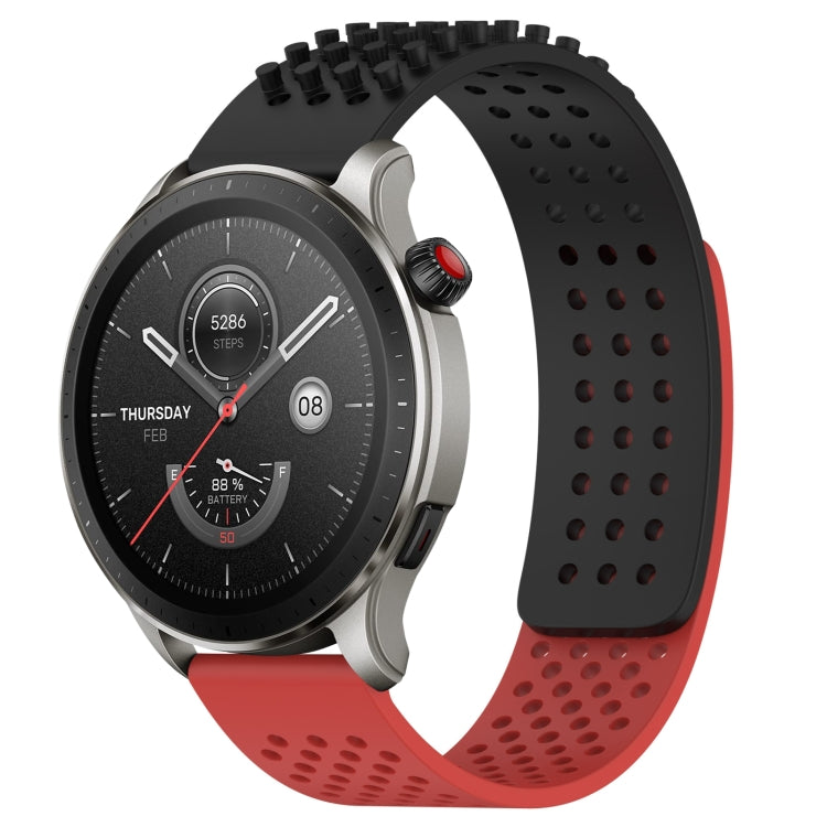 For Amazfit GTR 4 Pro 22mm Holes Breathable 3D Dots Silicone Watch Band(Black+Red) - Watch Bands by PMC Jewellery | Online Shopping South Africa | PMC Jewellery