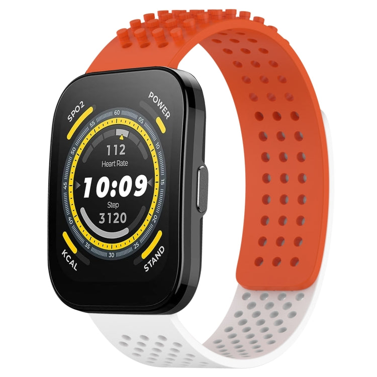 For Amazfit Bip 5 22mm Holes Breathable 3D Dots Silicone Watch Band(Orange+White) - Watch Bands by PMC Jewellery | Online Shopping South Africa | PMC Jewellery