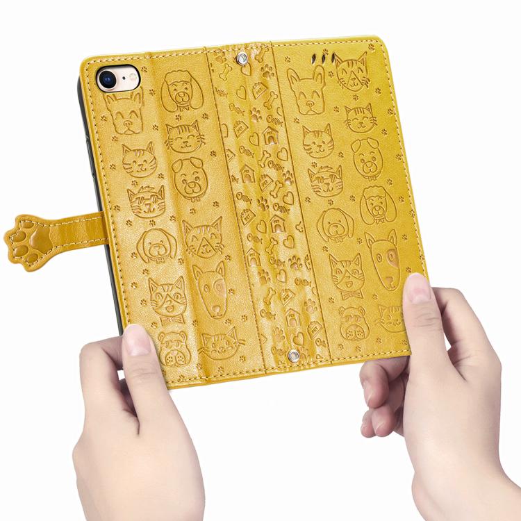 For iPhone 16e Cat and Dog Embossed Leather Phone Case(Yellow) - free shipping - PMC TechLife - Order now!