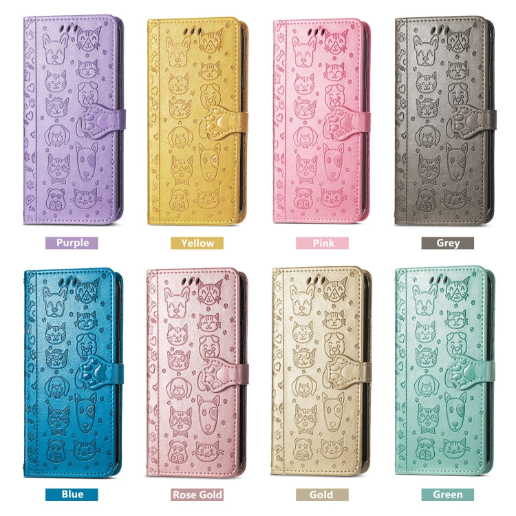 For iPhone 16e Cat and Dog Embossed Leather Phone Case(Green) - iPhone 16e Cases by PMC TechLife | Online Shopping South Africa | PMC TechLife | Buy Now Pay Later Mobicred