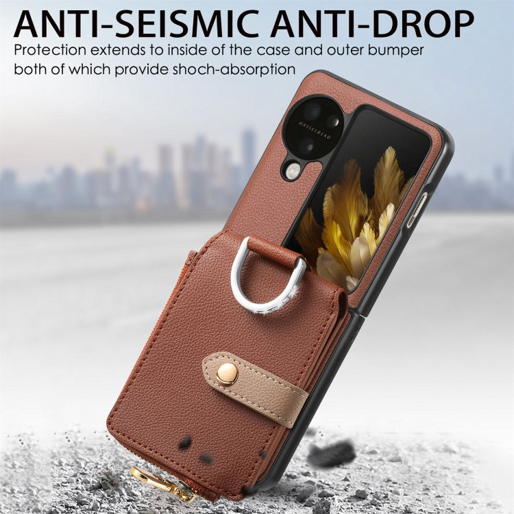 For OPPO Find N3 Flip Vertical Flip Zipper Wallet Ring Leather Phone Case(Brown) - Find N3 Flip Cases by PMC TechLife | Online Shopping South Africa | PMC TechLife