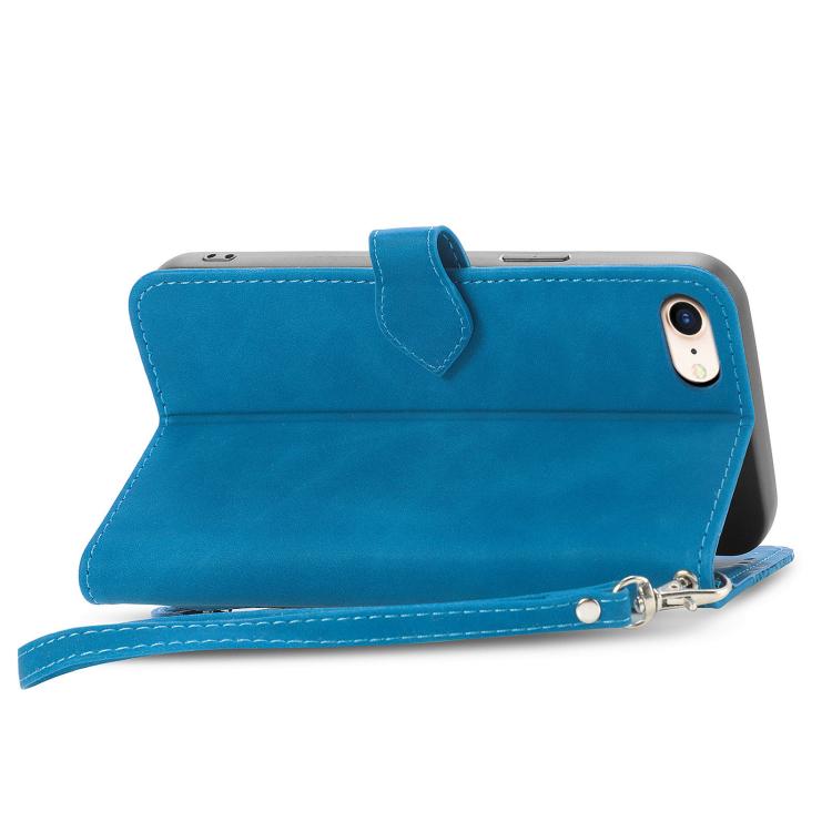For iPhone 16e Embossed Flower Zipper Leather Phone Case(Blue) - iPhone 16e Cases by PMC TechLife | Online Shopping South Africa | PMC TechLife | Buy Now Pay Later Mobicred