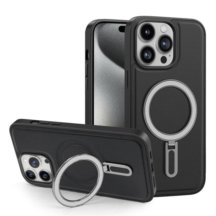 For iPhone 15 Shield MagSafe Magnetic Holder Phone Case(Black) - iPhone 15 Cases by PMC TechLife | Online Shopping South Africa | PMC TechLife