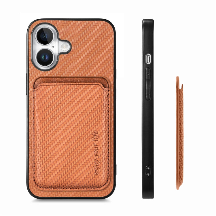 For iPhone 16 Carbon Fiber Leather Card Magsafe Phone Case(Brown) - iPhone 16 Cases by PMC Jewellery | Online Shopping South Africa | PMC Jewellery | Buy Now Pay Later Mobicred