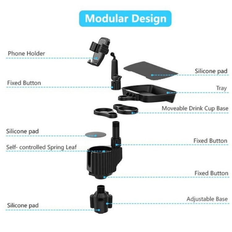 A06 Multifunctional Car Cup Mug Bottle Holder Mobile Phone Mount Stand Food Snack Tray Table(Grey) - Car Drink Holders by PMC Jewellery | Online Shopping South Africa | PMC Jewellery | Buy Now Pay Later Mobicred