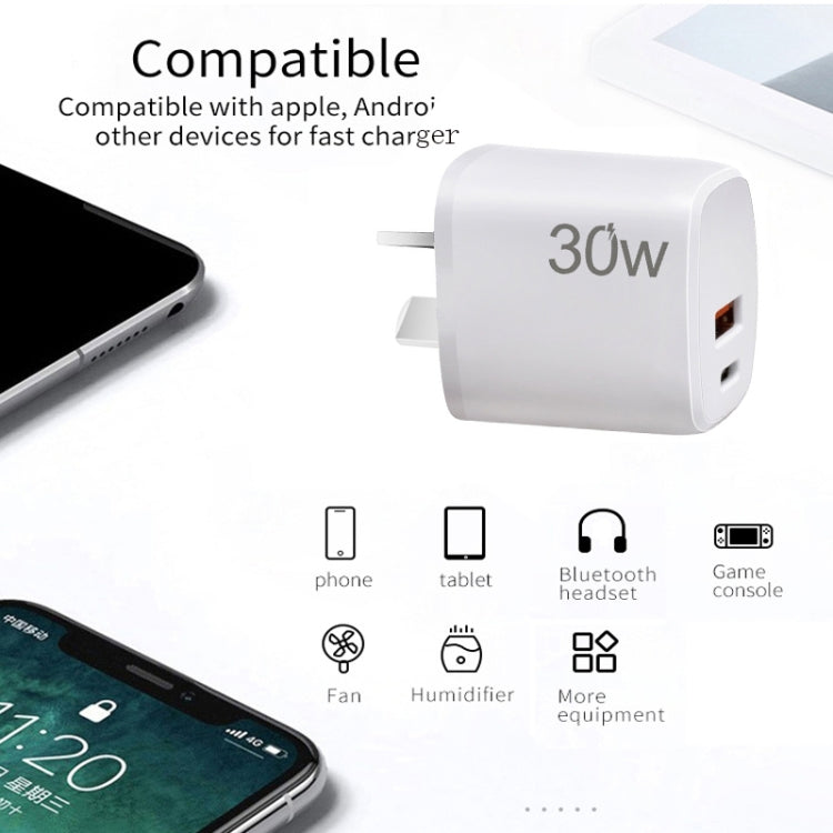 PD30W USB-C / Type-C + QC3.0 USB Charger with 1m USB to Micro USB Data Cable, AU Plug(White) - free shipping - PMC TechLife - Order now!