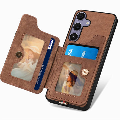 For Samsung Galaxy S25+ 5G Retro Skin-feel Ring Multi-card Wallet Phone Case(Brown) - Galaxy S25+ 5G Cases by PMC Jewellery | Online Shopping South Africa | PMC Jewellery | Buy Now Pay Later Mobicred