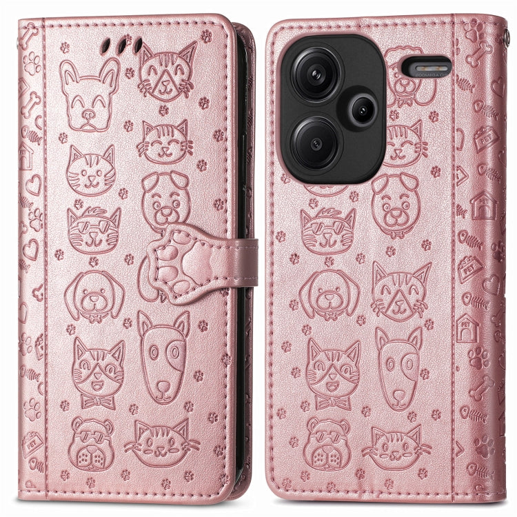 For Xiaomi Redmi Note 13 Pro+ Cat and Dog Embossed Leather Phone Case(Rose Gold) - Note 13 Pro+ Cases by PMC TechLife | Online Shopping South Africa | PMC TechLife