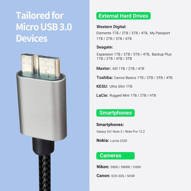 JUNSUNMAY USB 3.0 Male to Micro-B Cord Cable Compatible with Samsung Camera Hard Drive, Length:2m - USB Cable by JUNSUNMAY | Online Shopping South Africa | PMC Jewellery | Buy Now Pay Later Mobicred