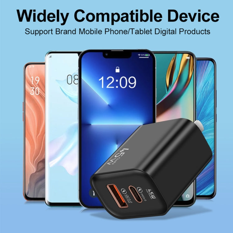 45PQ 45W PD25W + QC3.0 20W USB Super Fast Charger with Type-C to 8 Pin Cable, US Plug(Transparent Gray) - USB Charger by PMC Jewellery | Online Shopping South Africa | PMC Jewellery | Buy Now Pay Later Mobicred