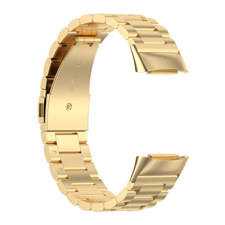 For Fitbit Charge 6 Three Beads Stainless Steel Metal Watch Band(Gold) - Watch Bands by PMC TechLife | Online Shopping South Africa | PMC TechLife | Buy Now Pay Later Mobicred