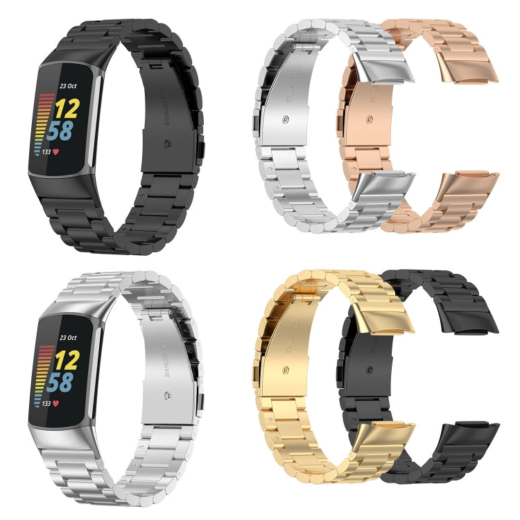 For Fitbit Charge 6 Three Beads Stainless Steel Metal Watch Band(Black) - Watch Bands by PMC Jewellery | Online Shopping South Africa | PMC Jewellery