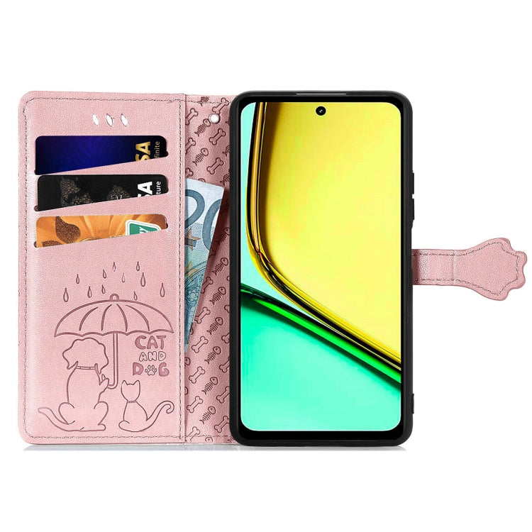 For Realme C67 4G Cat and Dog Embossed Leather Phone Case(Rose Gold) - C67 Cases by PMC Jewellery | Online Shopping South Africa | PMC Jewellery | Buy Now Pay Later Mobicred
