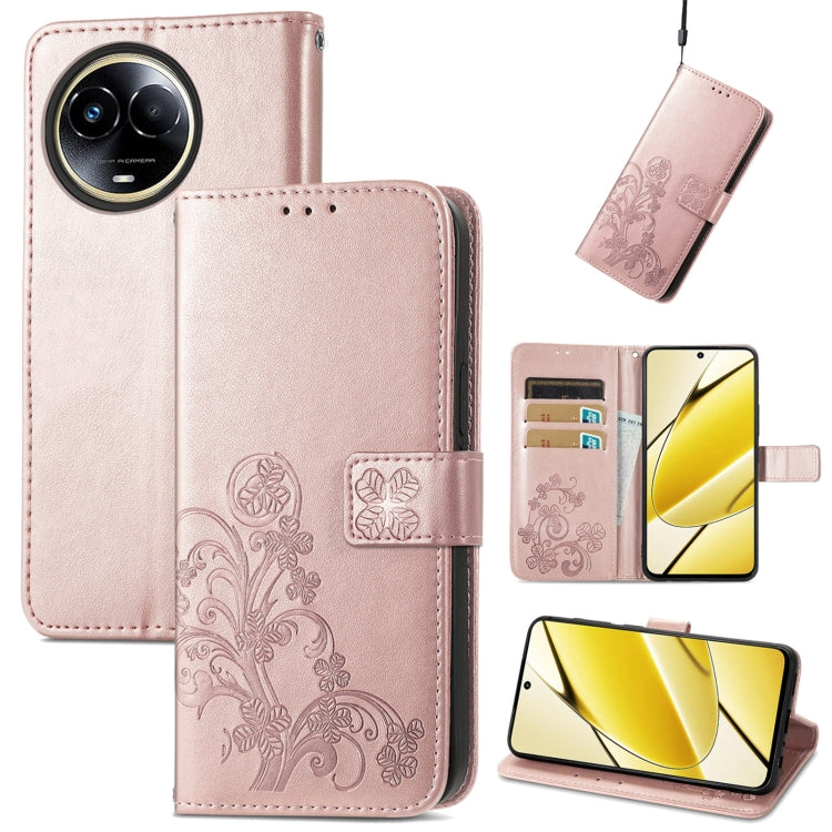 For Realme 11 5G Global Four-leaf Clasp Embossed Buckle Leather Phone Case(Rose Gold) - Realme Cases by PMC Jewellery | Online Shopping South Africa | PMC Jewellery | Buy Now Pay Later Mobicred