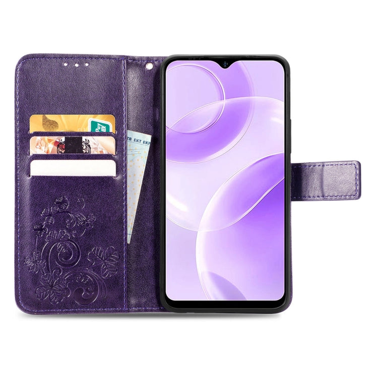 For Ulefone Note 15 Four-leaf Clasp Embossed Buckle Leather Phone Case(Purple) - Ulefone Cases by PMC Jewellery | Online Shopping South Africa | PMC Jewellery | Buy Now Pay Later Mobicred