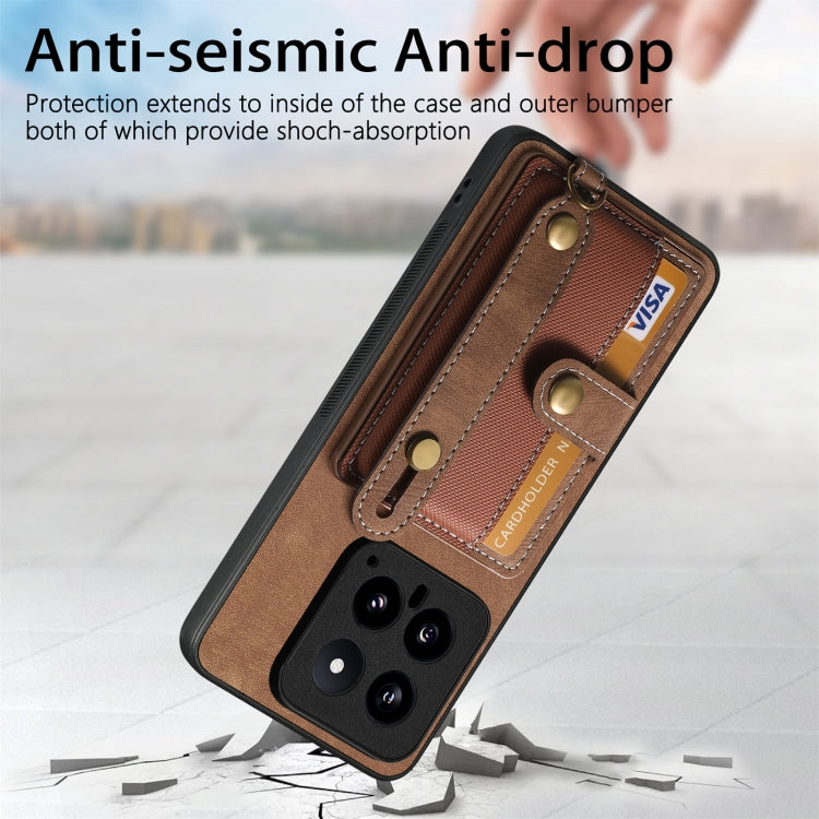 For Xiaomi 14 Retro Cross Wristband Wallet Leather Back Phone Case(Brown) - 14 Cases by PMC TechLife | Online Shopping South Africa | PMC TechLife | Buy Now Pay Later Mobicred
