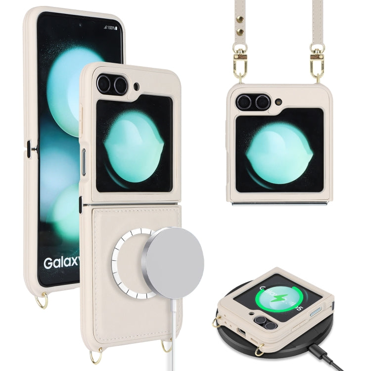 For Samsung Galaxy Z Flip5 5G Crossbody R20 Texture Leather Magsafe Phone Case(White) - Galaxy Z Flip5 Cases by PMC Jewellery | Online Shopping South Africa | PMC Jewellery