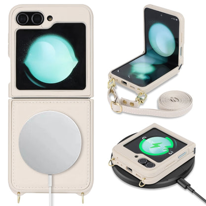 For Samsung Galaxy Z Flip5 5G Crossbody R20 Texture Leather Magsafe Phone Case(White) - Galaxy Z Flip5 Cases by PMC Jewellery | Online Shopping South Africa | PMC Jewellery