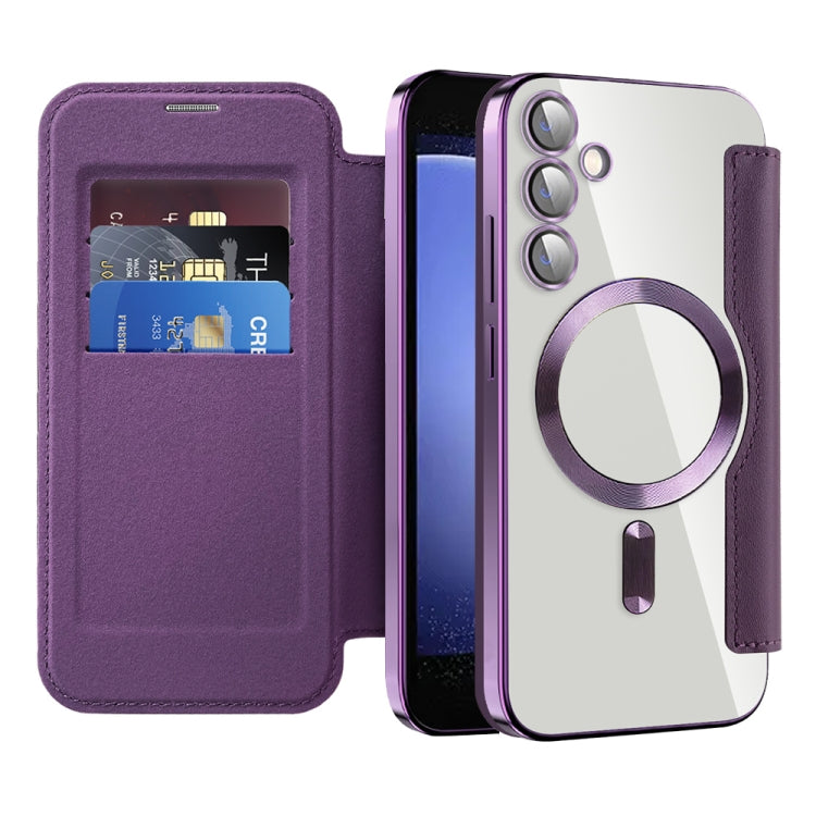 For Samsung Galaxy S23 FE 5G MagSafe Magnetic RFID Anti-theft Leather Phone Case(Purple) - Galaxy S23 FE 5G Cases by PMC Jewellery | Online Shopping South Africa | PMC Jewellery