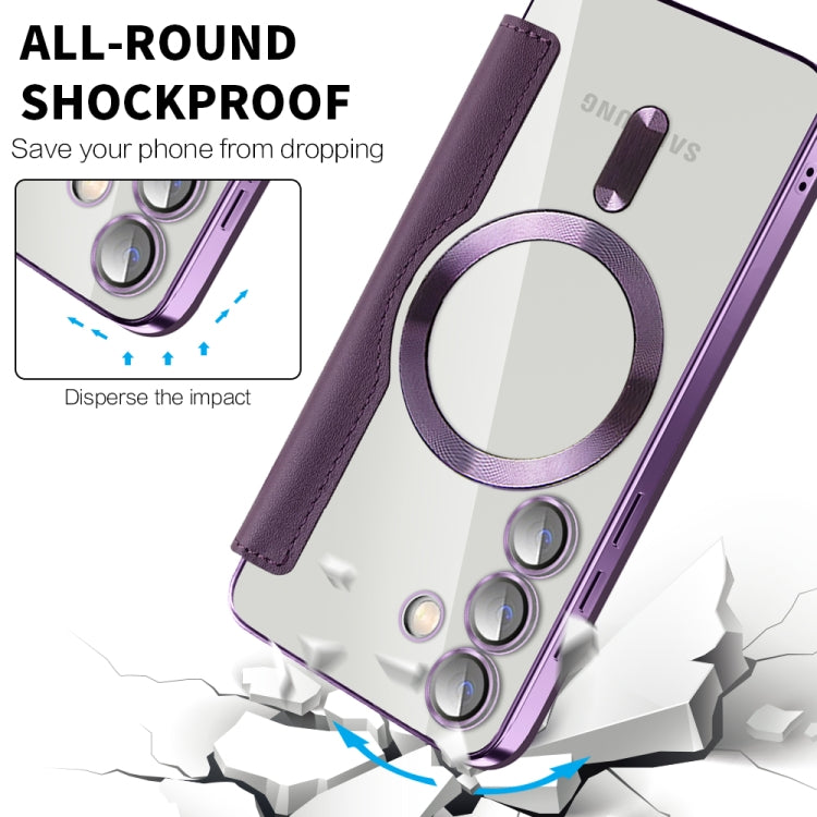 For Samsung Galaxy S25 5G Shield MagSafe RFID Anti-theft Leather Phone Case(Purple) - Galaxy S25 5G Cases by PMC Jewellery | Online Shopping South Africa | PMC Jewellery | Buy Now Pay Later Mobicred