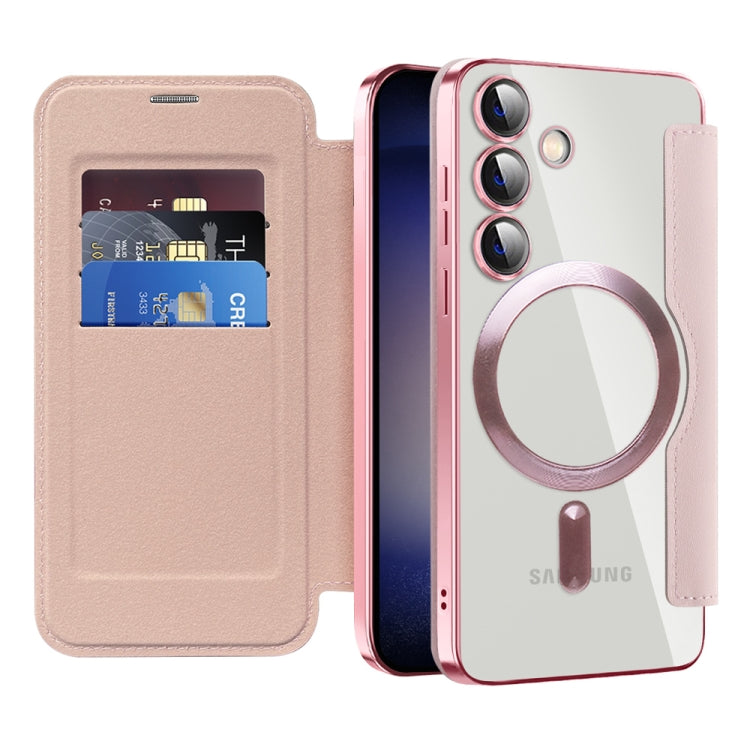 For Samsung Galaxy S25 5G Shield MagSafe RFID Anti-theft Leather Phone Case(Pink) - Galaxy S25 5G Cases by PMC Jewellery | Online Shopping South Africa | PMC Jewellery | Buy Now Pay Later Mobicred