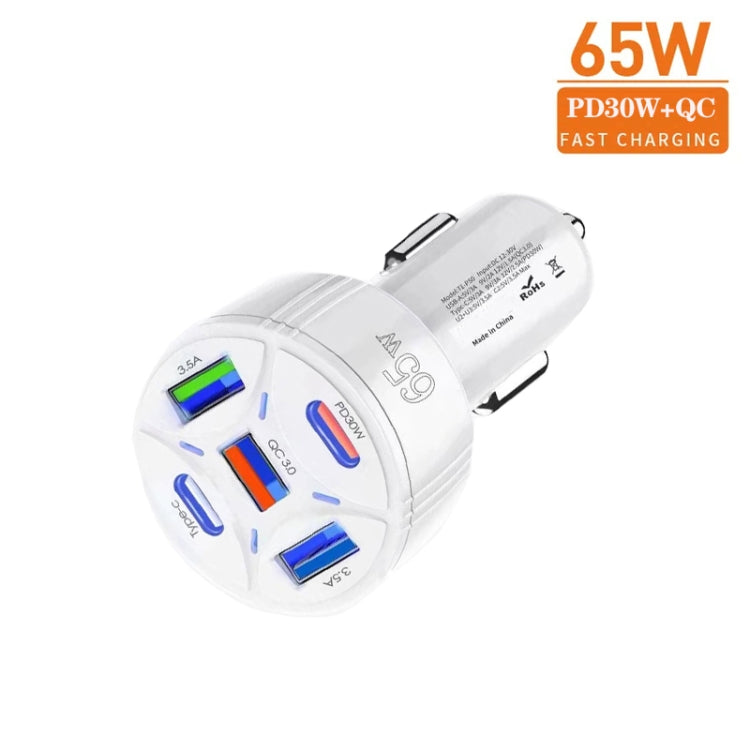 TE-P50 65W PD30W Type-C x 2 + USB x 3 Multi Port Car Charger(White) - Car Charger by PMC TechLife | Online Shopping South Africa | PMC TechLife | Buy Now Pay Later Mobicred