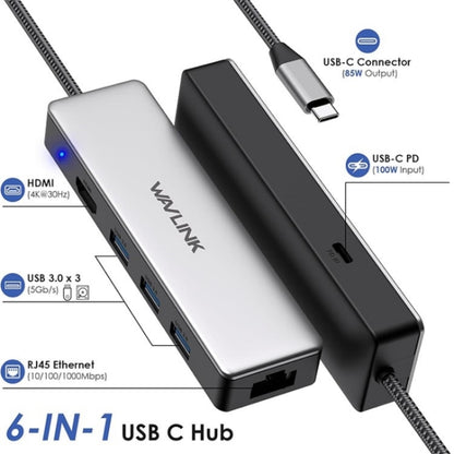 WAVLINK UHP3413 6 in 1 4K Thunderbolt 3 Type-C Devices Hub Adapter USB-C Docking Station - USB HUB by WAVLINK | Online Shopping South Africa | PMC Jewellery | Buy Now Pay Later Mobicred