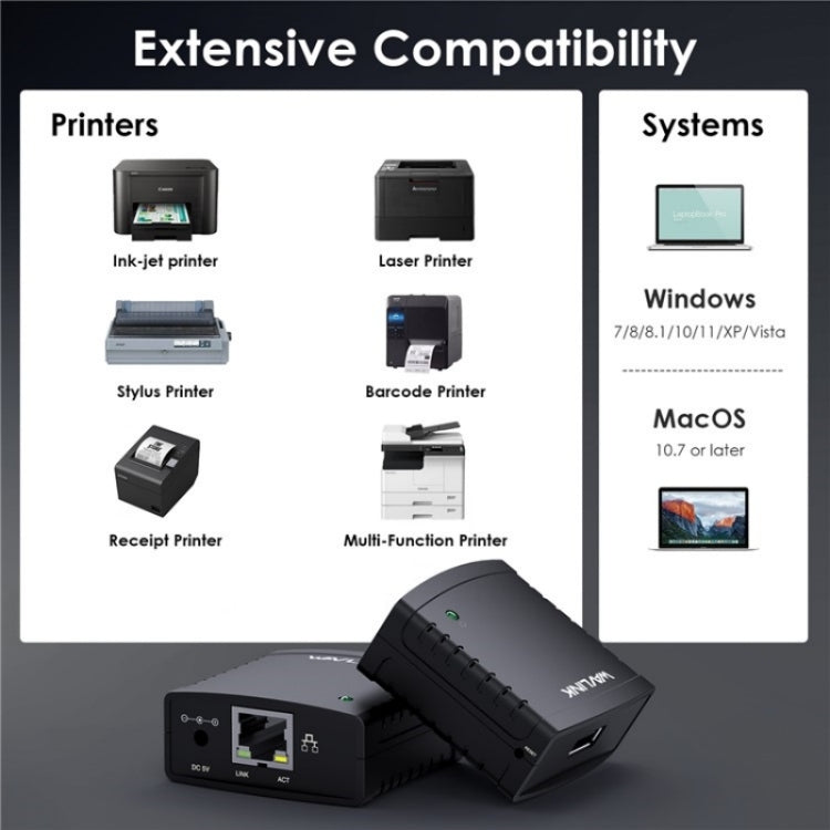 WAVLINK NU72P11 100Mbps Network Print Server USB 2.0 Network Printer Power Adapter(EU Plug) - Printer Accessories by WAVLINK | Online Shopping South Africa | PMC TechLife | Buy Now Pay Later Mobicred