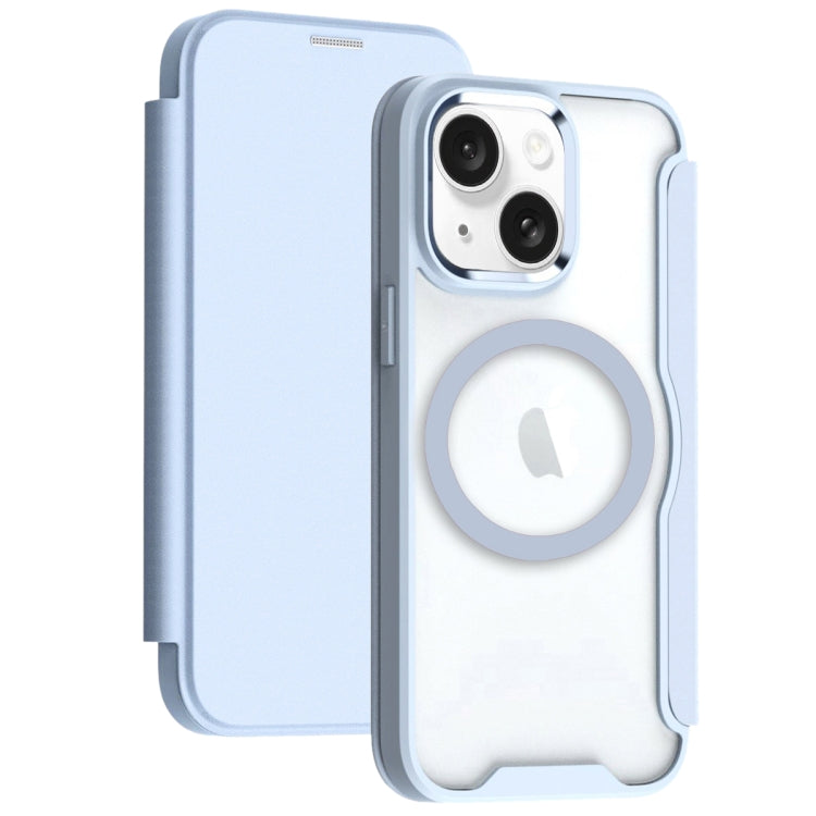 For iPhone 15 MagSafe RFID Blocking Adsorption Flip Leather Phone Case(Blue) - iPhone 15 Cases by PMC TechLife | Online Shopping South Africa | PMC TechLife