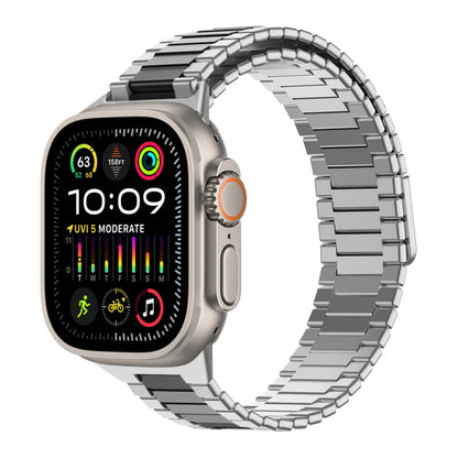 For Apple Watch Ultra 2 49mm Bamboo Magnetic Stainless Steel Metal Watch Strap(Silver Black) - Watch Bands by PMC Jewellery | Online Shopping South Africa | PMC Jewellery