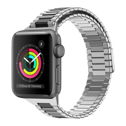 For Apple Watch Series 3 38mm Bamboo Magnetic Stainless Steel Metal Watch Strap(Silver Black) - Watch Bands by PMC Jewellery | Online Shopping South Africa | PMC Jewellery