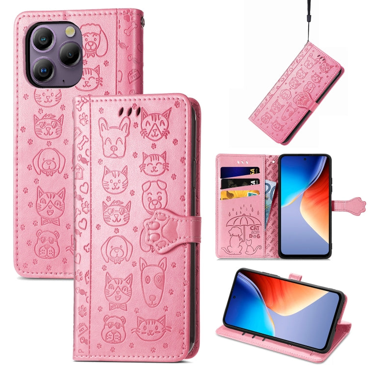 For Blackview A96 Cat and Dog Embossed Leather Phone Case(Pink) - More Brand by PMC Jewellery | Online Shopping South Africa | PMC Jewellery