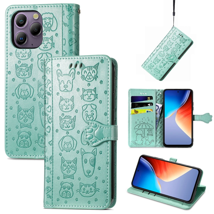 For Blackview A96 Cat and Dog Embossed Leather Phone Case(Green) - More Brand by PMC Jewellery | Online Shopping South Africa | PMC Jewellery