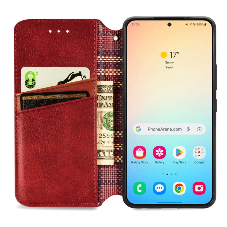 For Samsung Galaxy S25+ 5G Cubic Grid Pressed Magnetic Leather Phone Case(Red) - Galaxy S25+ 5G Cases by PMC Jewellery | Online Shopping South Africa | PMC Jewellery | Buy Now Pay Later Mobicred