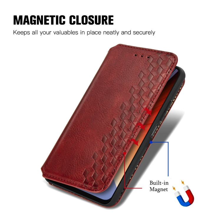 For Blackview A96 Cubic Grid Pressed Magnetic Leather Phone Case(Red) - More Brand by PMC Jewellery | Online Shopping South Africa | PMC Jewellery