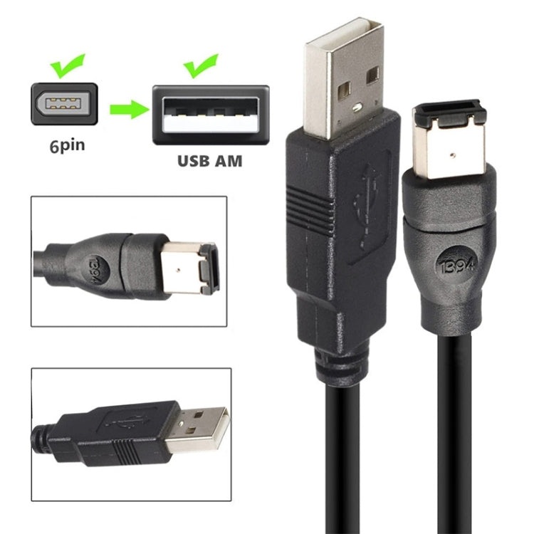 JUNSUNMAY Firewire IEEE 1394 6 Pin Male to USB 2.0 Male Adaptor Convertor Cable Cord, Length:1.8m - USB Cable by JUNSUNMAY | Online Shopping South Africa | PMC Jewellery