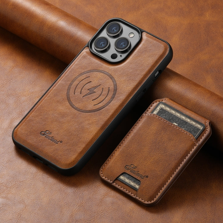 For iPhone 14 Suteni H15 MagSafe Oil Eax Leather Detachable Wallet Back Phone Case(Brown) - iPhone 14 Cases by Suteni | Online Shopping South Africa | PMC Jewellery