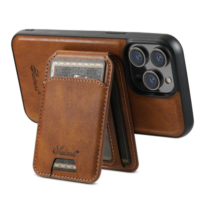 For iPhone 14 Suteni H15 MagSafe Oil Eax Leather Detachable Wallet Back Phone Case(Brown) - iPhone 14 Cases by Suteni | Online Shopping South Africa | PMC Jewellery