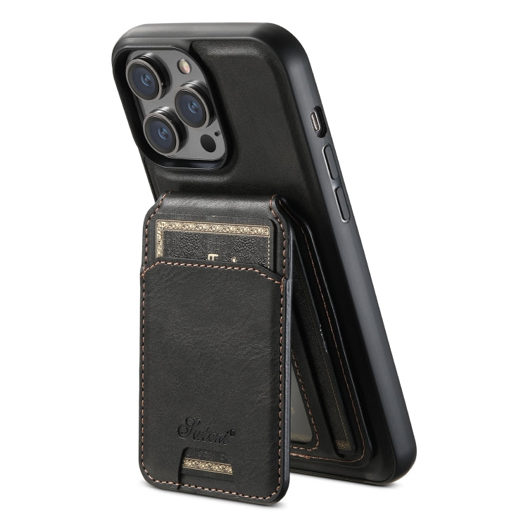 For iPhone 13 Pro Max Suteni H15 MagSafe Oil Eax Leather Detachable Wallet Back Phone Case(Black) - iPhone 13 Pro Max Cases by Suteni | Online Shopping South Africa | PMC Jewellery | Buy Now Pay Later Mobicred