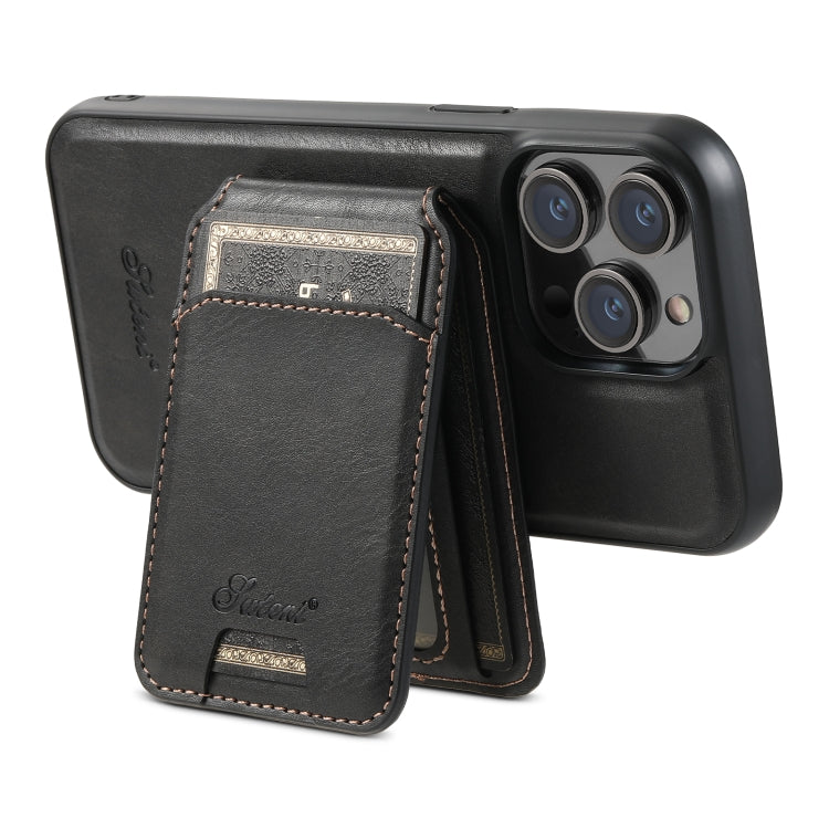 For iPhone 13 Pro Max Suteni H15 MagSafe Oil Eax Leather Detachable Wallet Back Phone Case(Black) - iPhone 13 Pro Max Cases by Suteni | Online Shopping South Africa | PMC Jewellery | Buy Now Pay Later Mobicred