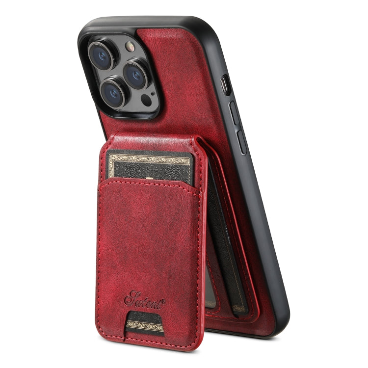 For iPhone 13 Suteni H15 MagSafe Oil Eax Leather Detachable Wallet Back Phone Case(Red) - iPhone 13 Cases by Suteni | Online Shopping South Africa | PMC Jewellery