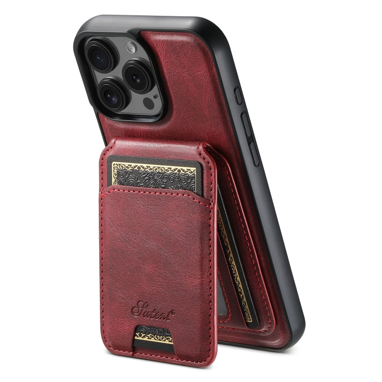 For iPhone 16 Pro Suteni H15 MagSafe Oil Eax Leather Detachable Wallet Back Phone Case(Red) - iPhone 16 Pro Cases by Suteni | Online Shopping South Africa | PMC Jewellery | Buy Now Pay Later Mobicred