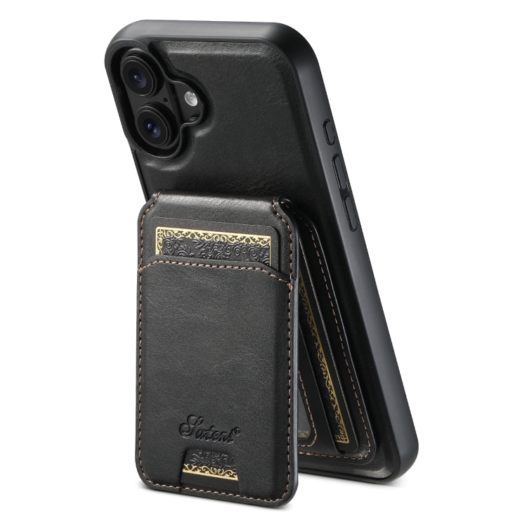 For iPhone 16 Plus Suteni H15 MagSafe Oil Eax Leather Detachable Wallet Back Phone Case(Black) - iPhone 16 Plus Cases by Suteni | Online Shopping South Africa | PMC Jewellery | Buy Now Pay Later Mobicred