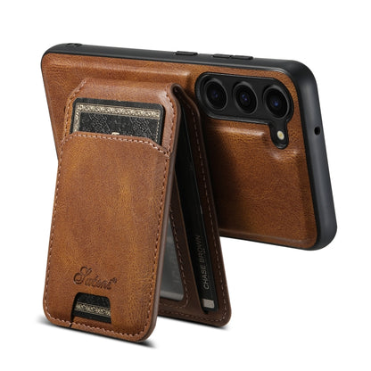 For Samsung Galaxy S23 5G Suteni H15 MagSafe Oil Eax Leather Detachable Wallet Back Phone Case(Khaki) - Galaxy S23 5G Cases by Suteni | Online Shopping South Africa | PMC Jewellery