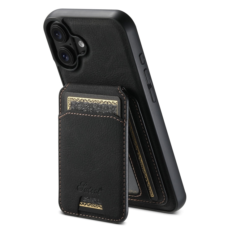 For iPhone 16 Suteni H16 Litchi Texture Leather Detachable Wallet Back Phone Case(Black) - iPhone 16 Cases by Suteni | Online Shopping South Africa | PMC Jewellery | Buy Now Pay Later Mobicred