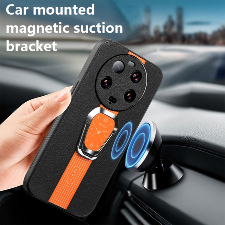 For Xiaomi 13 Ultra Magnetic Litchi Leather Back Phone Case with Holder(Orange) - 13 Ultra Cases by PMC Jewellery | Online Shopping South Africa | PMC Jewellery | Buy Now Pay Later Mobicred