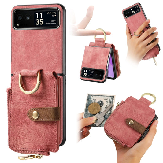 For Motorola Razr 40 Retro Skin-feel Ring Multi-card Wallet Phone Case(Pink) - Motorola Cases by PMC Jewellery | Online Shopping South Africa | PMC Jewellery | Buy Now Pay Later Mobicred