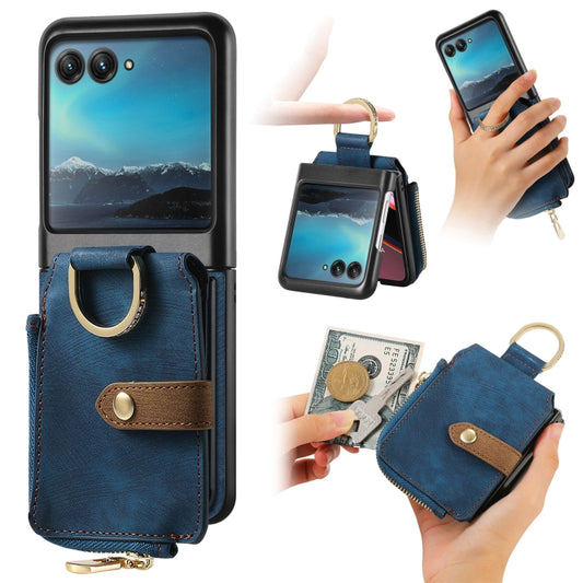 For Motorola Razr 40 Ultra Retro Skin-feel Ring Multi-card Wallet Phone Case(Blue) - Motorola Cases by PMC Jewellery | Online Shopping South Africa | PMC Jewellery | Buy Now Pay Later Mobicred